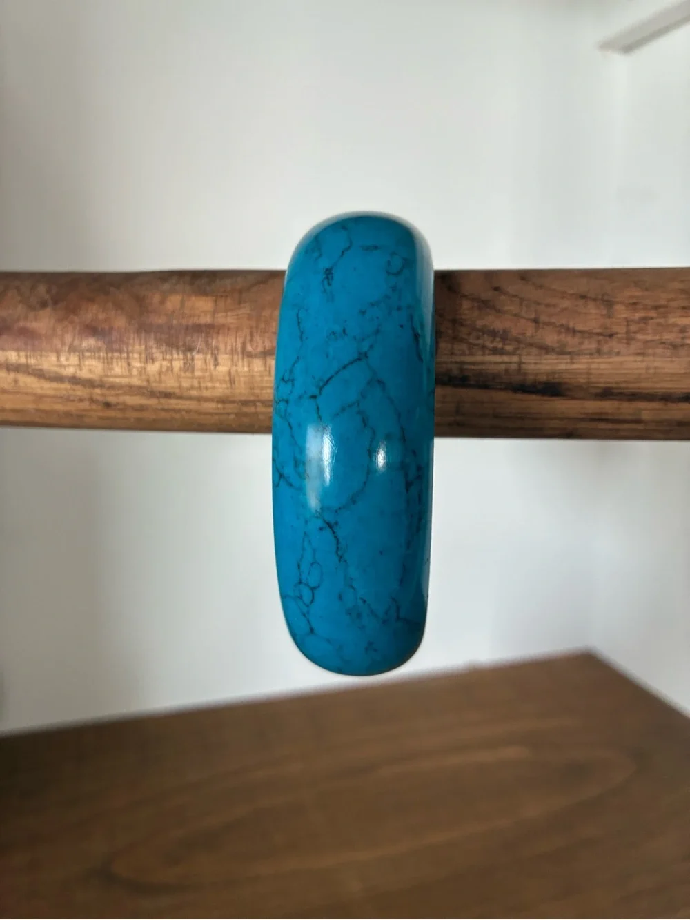 Turquoise Howlite Style Stone Bangle Bracelet 1” Wide Blue Veined Chunky